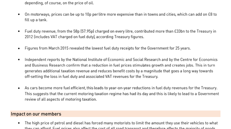 RAC public policy sheet - Fuel 