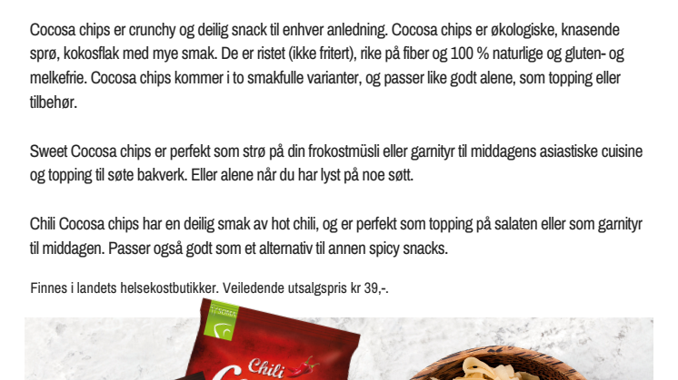 Nyhet fra Cocosa – økologiske smakfulle kokosnøttchips!