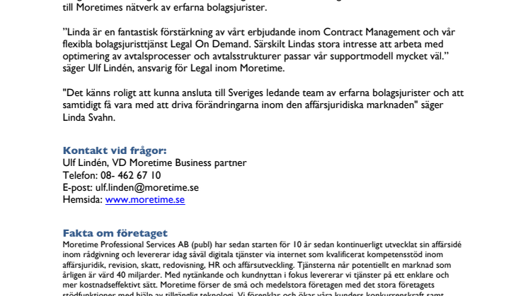 Linda Svahn ansluter till Moretime