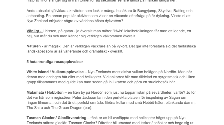Nya Zeeland - ett spännande resmål med växande intresse