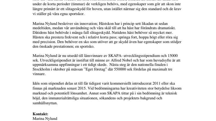 Sportsko för hästar vann Skapa-priset 
