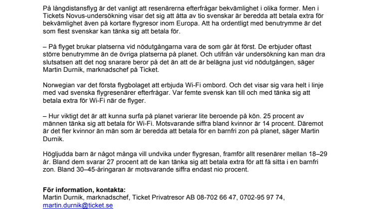 Extra benutrymme högt prioriterat bland svenska flygresenärer