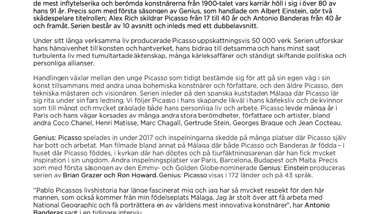 Dags för premiären av serien Genius: Picasso med Antonio Banderas på National Geographic den 25 april