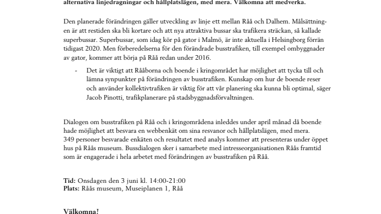 ​Pressinbjudan: Dialog om busstrafiken på Råå den 3 juni