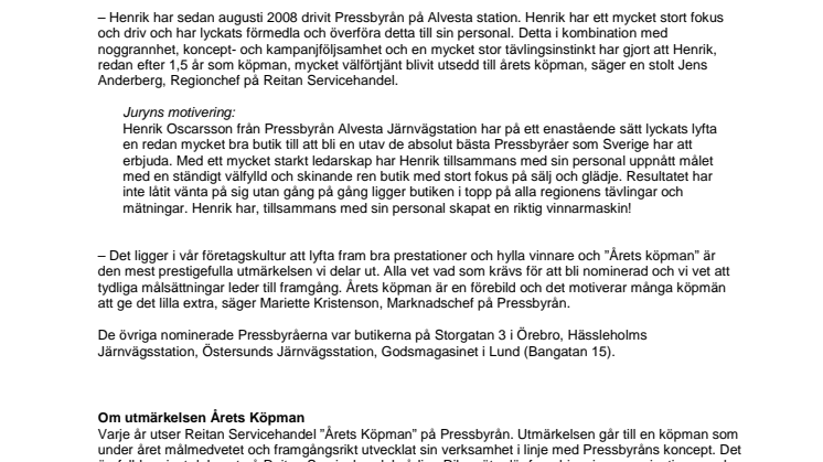 Henrik från Alvesta utsedd till Årets Köpman på Pressbyrån