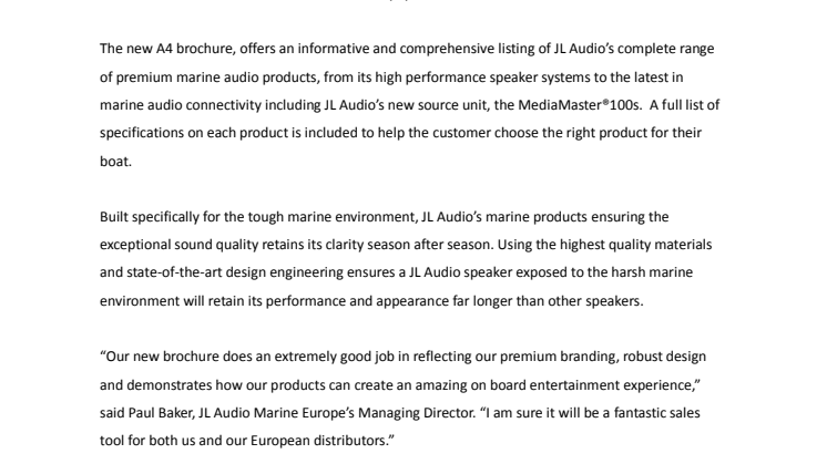 JL Audio Marine Europe: JL Audio’s First European Marine Audio Brochure Now Available