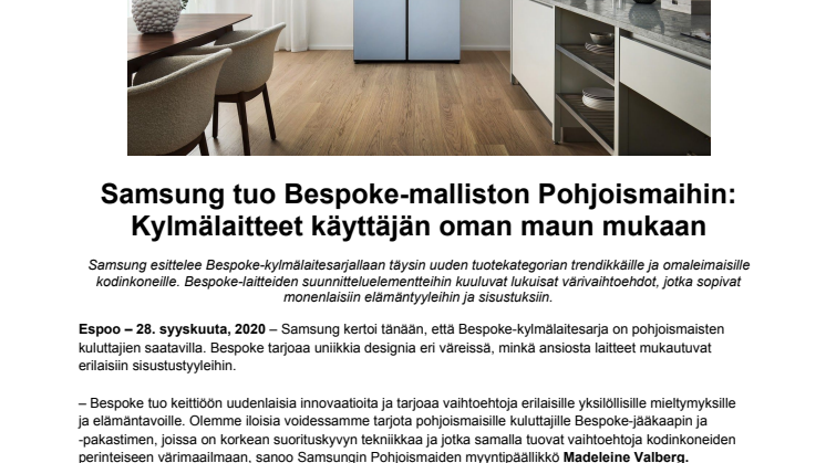 Samsung tuo Bespoke-malliston Pohjoismaihin: Kylmälaitteet käyttäjän oman maun mukaan