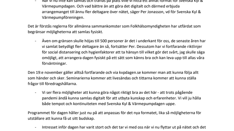 Digitala Svenska Kyl & Värmepumpdagen 2020