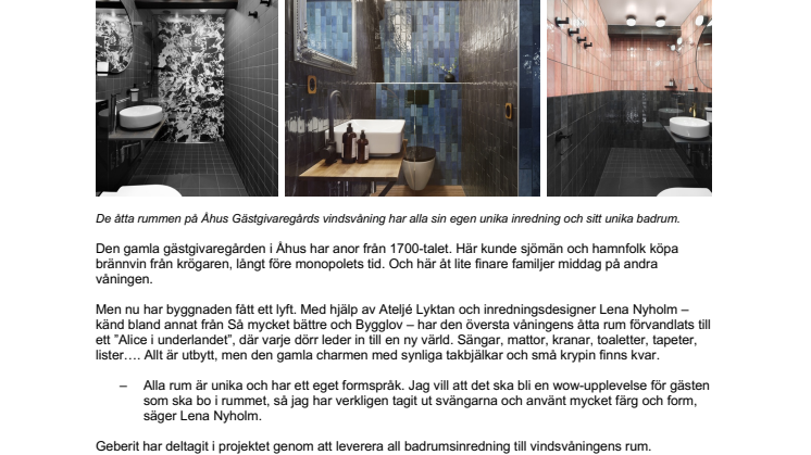 Geberit i unikt projekt med Åhus Gästgivaregård och Ateljé Lyktan