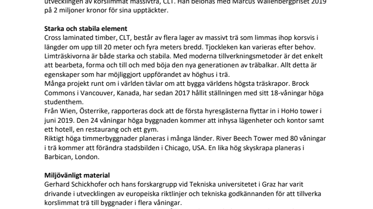 Miljövänliga limträskivor nyckeln till höghus i trä