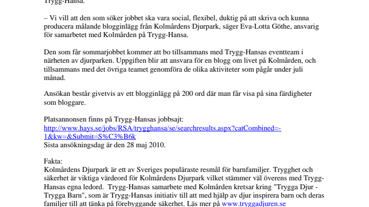 Sök drömjobbet i sommar – blogga på Kolmården