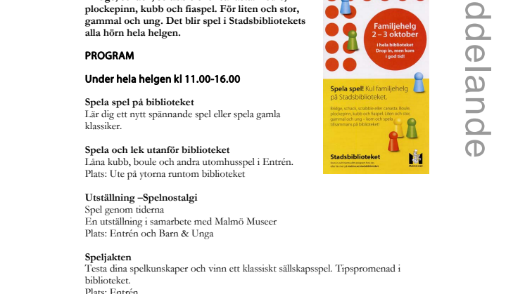 Spela spel! Kul familjehelg på Stadsbiblioteket 2-3 okt
