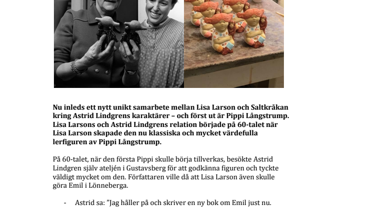 Nytt unikt samarbete: Lisa Larson gör nya Astrid Lindgren-figurer!