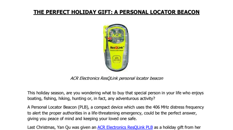 ACR Electronics: The Perfect Holiday Gift - A Personal Locator Beacon