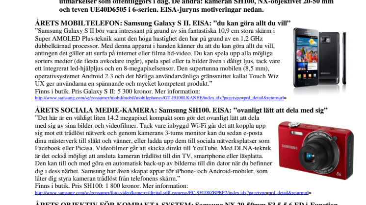 Årets fyra bästa från Samsung enligt EISA