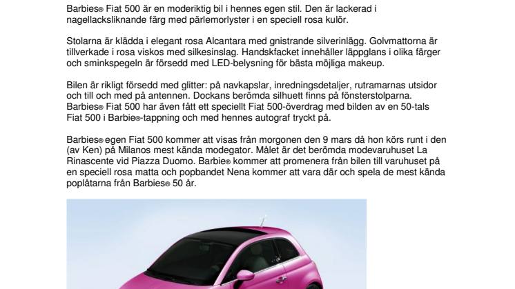 Barbie® får en speciell Fiat 500 i 50-årspresent
