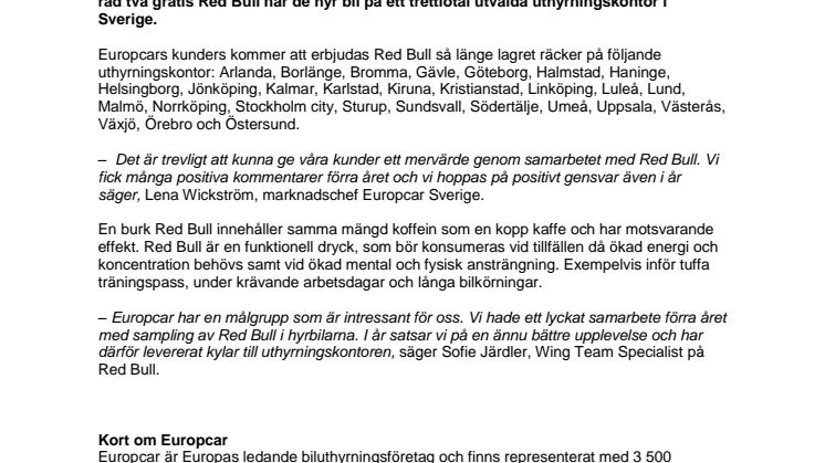 Europcar samarbetar med Red Bull 