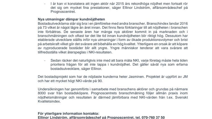 HSB Bostad har nöjdast kunder 2016