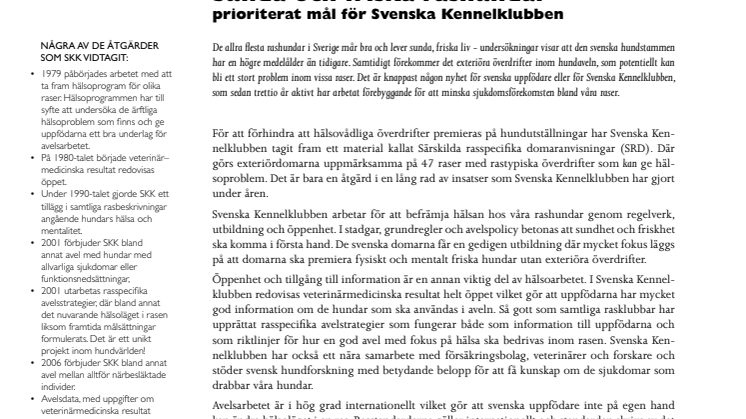 Sunda och friska rashundar - prioriterat mål för Svenska Kennelklubben