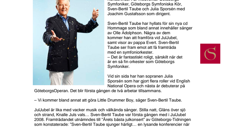 JulJubel med Sven-Bertil Taube och Göteborgs Symfoniker livesänds på bio