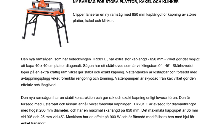 Ny ramsåg för stora plattor, kakel och klinker