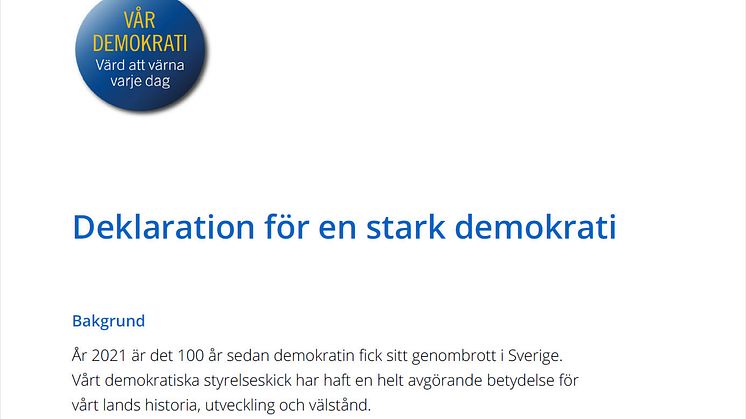 Göteborgs Stad skriver under deklaration för en starkare demokrati 