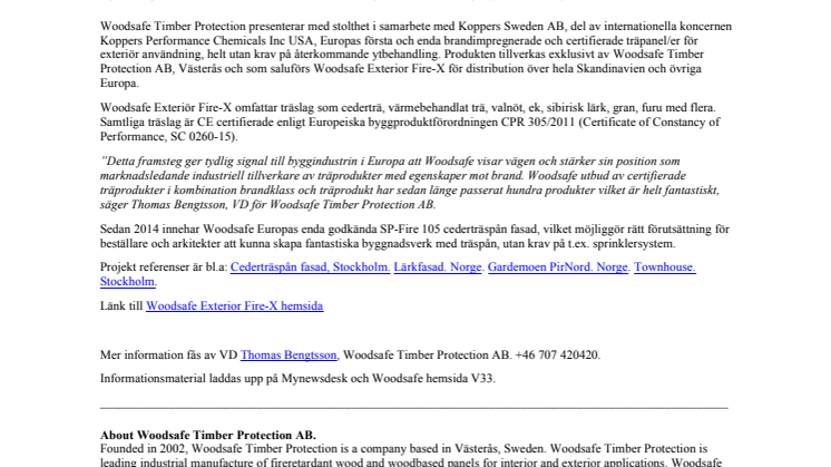 Ny unikt brandskydd från Woodsafe