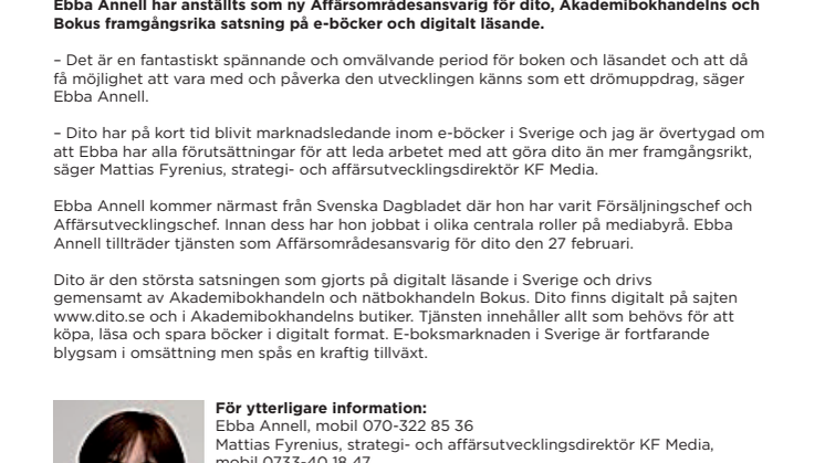 Ebba Annell ny Affärsområdesansvarig för dito