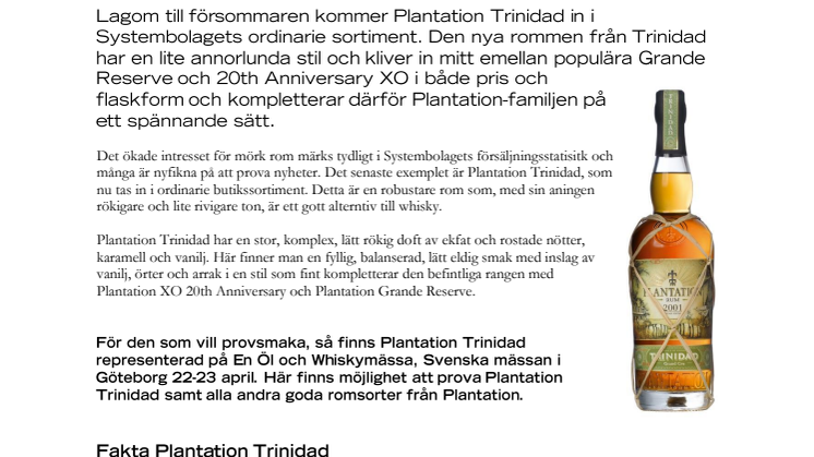 Plantations dubbellagrade årgångsrom från Trinidad – nyhet i butik.