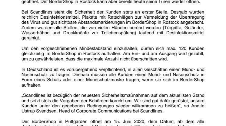 Scandlines‘ BorderShop in Rostock öffnet am 02. Juni 2020