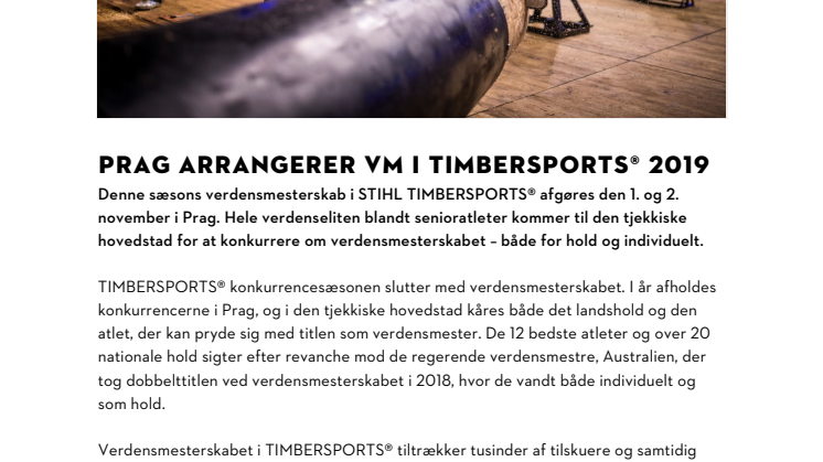 Prag arrangerer VM i TIMBERSPORTS® 2019