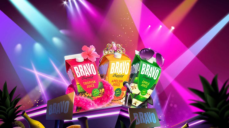 En tropisk smakfest, glitter och frukt står i centrum när Bravo – Sveriges mest köpta juice – fyller jämnt.