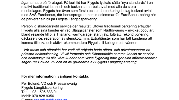 En Flygande start för Flygets Långtidsparkering!