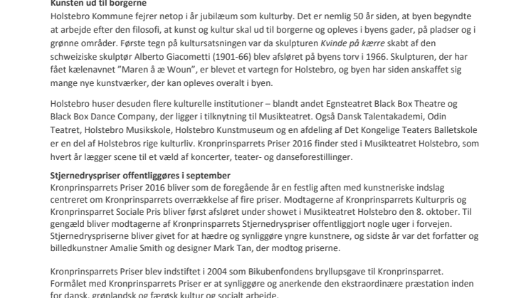 Kronprinsparrets Priser 2016 i Musikteatret Holstebro