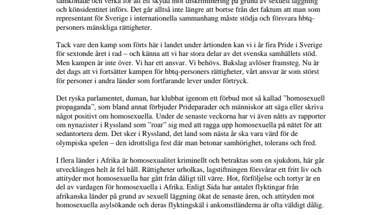 Debattartikel ”Alla måste föra kampen för hbtq-personers rättigheter”