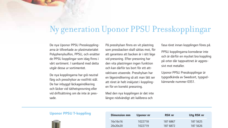 Ny generation Uponor PPSU Presskopplingar
