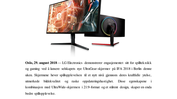 LG fokuserer på gaming med nye UltraGear-skjermer på IFA