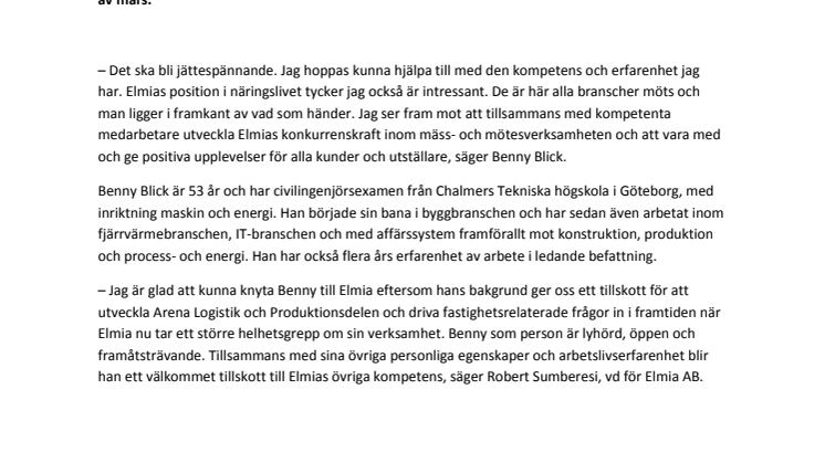 Ny chef för Arena Logistik och Produktion på Elmia AB