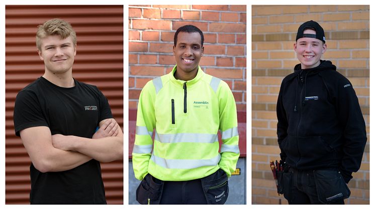 Gustaf Franck, Farah Said Musa och Pontus Forsström tävlar om det första SM-guldet i ventilationsmontering.