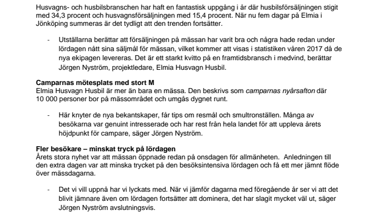 Högtryck i september när Elmia Husvagn Husbil 2016 summeras