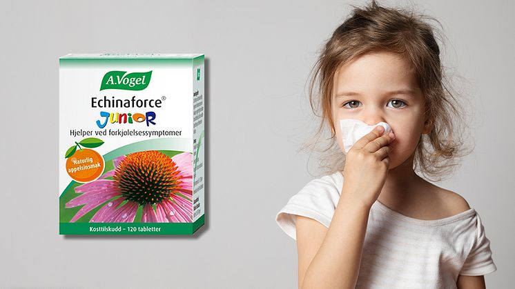 A. Vogel Echinaforce Junior hjelper ved forkjølelsessymptomer.