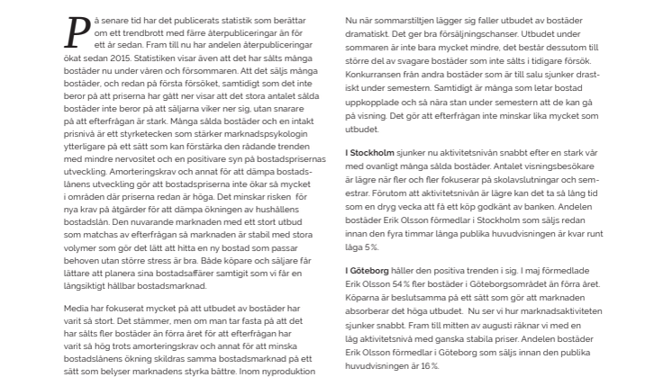 Erik Olsson Fastighetsförmedling kommenterar bostadsmarknaden 19 juni 2019
