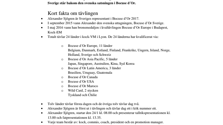 Alexander Sjögren tävlar för Sverige i Bocuse d´Or