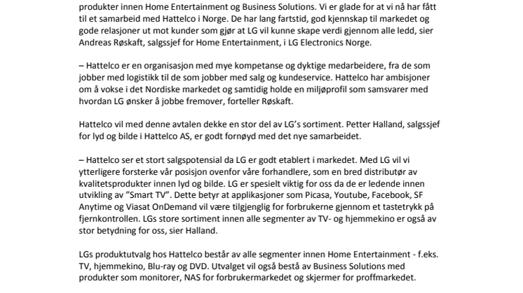 LG Electronics inngår samarbeid med Hattelco AS