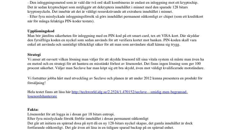 Prototyp av Seclave testad i TechWorld