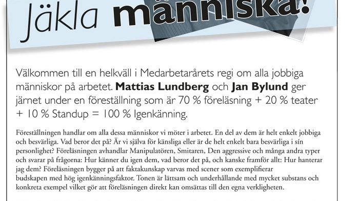 Nässjö Kommuns affisch inför "Jäkla människa" den 23 januari 2013. #psykologi #hrsve