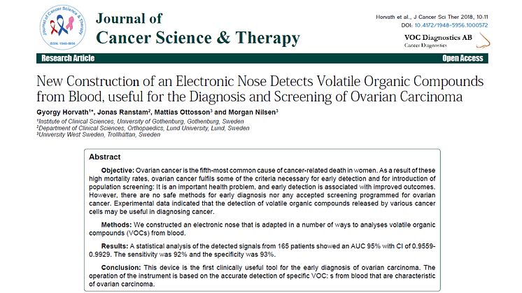 VOC Diagnostics publicerar artikel i “Journal of Cancer Science & Therapy”