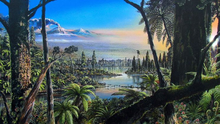 Artists' impression of West Antarctica 90 million years ago. Alfred-Wegener-Institut/J. McKay. This image is available under Creative Commons licence CC-BY 4.0
