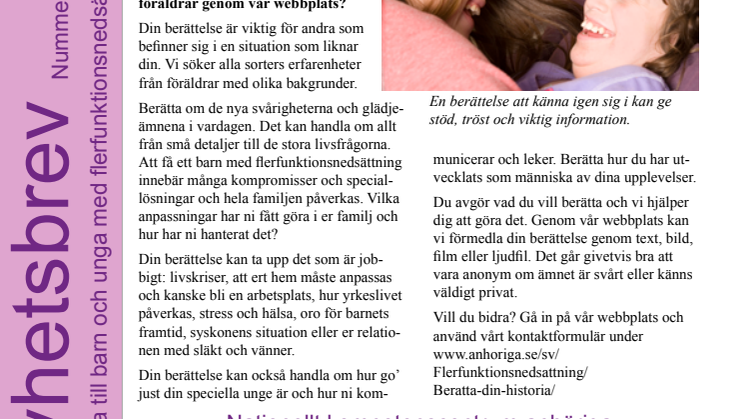 Anhöriga till barn och unga med flerfunktionsnedsättning - Nyhetsbrev 4