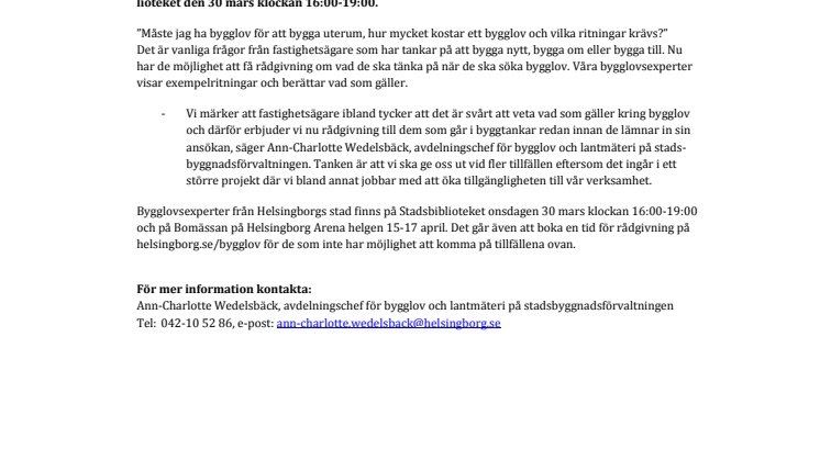 Rådgivning om bygglov på Stadsbiblioteket